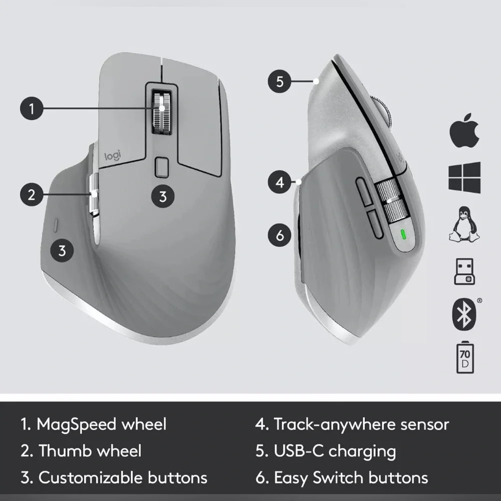 Logitech MX Master 3 Advanced Wireless Mouse W/ High-Precision Sensor Space Grey